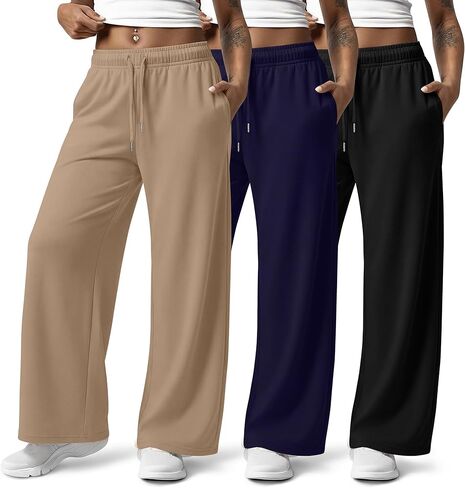 Huukaey 3 Pack Women Plans Size ، Sister Wide Lounge Pants Draphstring Prouts Lough Drital مع جيوب in Saudi Arabia
