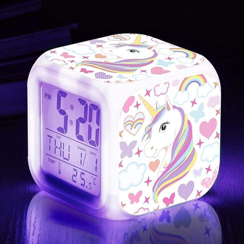 Kids Alarm Clocks, Unicorn Night Light Kids Alarm Clocks with 4 Sided Unicorn Pattern&9 Kinds of LED Glowing Wake Up Bedside Clock Gifts for Unicorn Room Decor for Girls Bedroom in Saudi Arabia