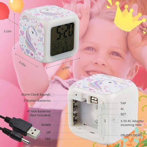 Kids Alarm Clocks, Unicorn Night Light Kids Alarm Clocks with 4 Sided Unicorn Pattern&9 Kinds of LED Glowing Wake Up Bedside Clock Gifts for Unicorn Room Decor for Girls Bedroom in Saudi Arabia