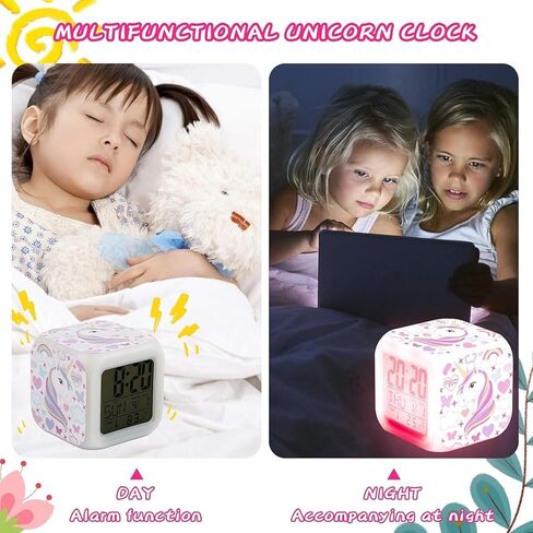 Kids Alarm Clocks, Unicorn Night Light Kids Alarm Clocks with 4 Sided Unicorn Pattern&9 Kinds of LED Glowing Wake Up Bedside Clock Gifts for Unicorn Room Decor for Girls Bedroom in Saudi Arabia