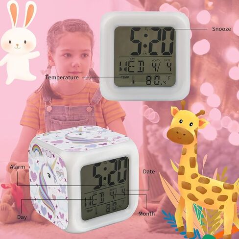Kids Alarm Clocks, Unicorn Night Light Kids Alarm Clocks with 4 Sided Unicorn Pattern&9 Kinds of LED Glowing Wake Up Bedside Clock Gifts for Unicorn Room Decor for Girls Bedroom in Saudi Arabia