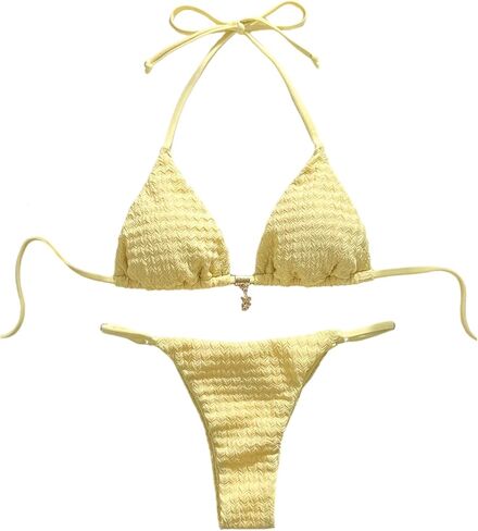 SHENHE Women's Thong Bikini Set 2 Piece Swimsuits Halter Triangle Textured Bathing Suits in Saudi Arabia