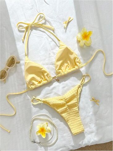 SHENHE Women's Thong Bikini Set 2 Piece Swimsuits Halter Triangle Textured Bathing Suits in Saudi Arabia