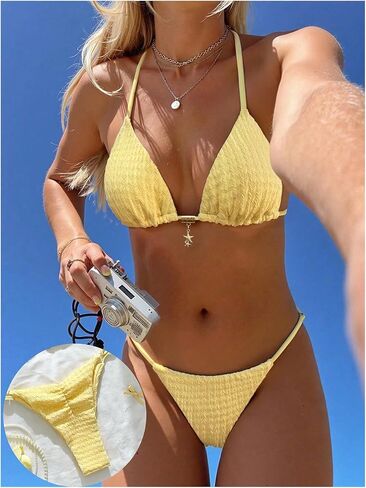 SHENHE Women's Thong Bikini Set 2 Piece Swimsuits Halter Triangle Textured Bathing Suits in Saudi Arabia