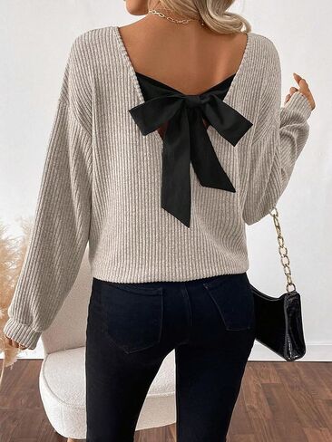 Fall Long Sleeve Shirts for Women Crewneck Tops for Womens Casual Bow Print T Shirts Loose Fit Blouses in Saudi Arabia