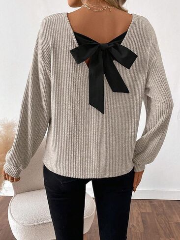 Fall Long Sleeve Shirts for Women Crewneck Tops for Womens Casual Bow Print T Shirts Loose Fit Blouses in Saudi Arabia