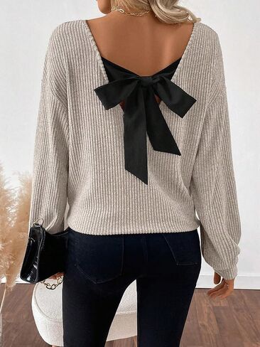 Fall Long Sleeve Shirts for Women Crewneck Tops for Womens Casual Bow Print T Shirts Loose Fit Blouses in Saudi Arabia