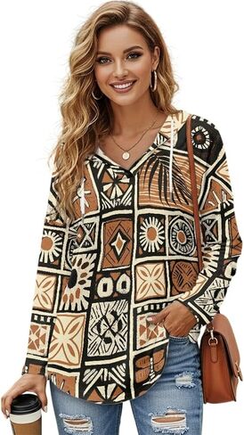 POLERO Vintage Hoodies for Women Lightweight Sweatshirts Long Sleeve Tunic Tops V Neck Pullover Tops in Saudi Arabia