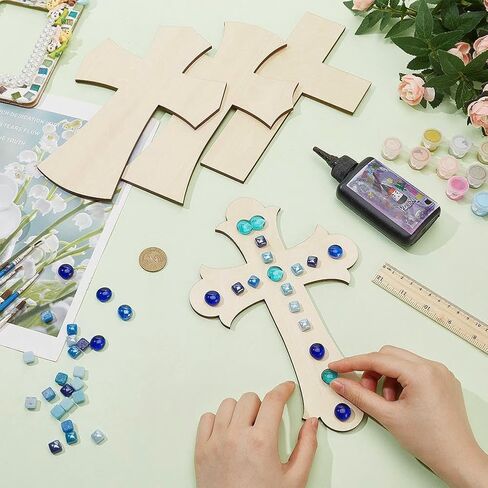FINGERINSPIRE 4 Pcs 4 Styles Wooden Mosaic Base 9.8x6.6x0.2 inch Cross Shapes Mosaic Substrates for Sunday School Window Art Classroom Decorations Crafts Creative Art Projects in Saudi Arabia