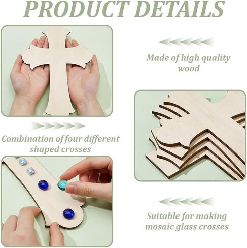 FINGERINSPIRE 4 Pcs 4 Styles Wooden Mosaic Base 9.8x6.6x0.2 inch Cross Shapes Mosaic Substrates for Sunday School Window Art Classroom Decorations Crafts Creative Art Projects in Saudi Arabia