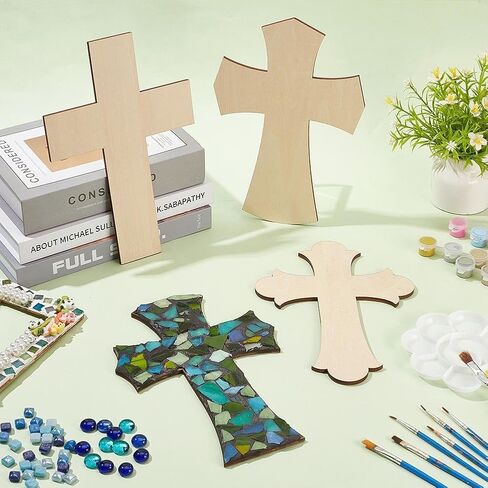 FINGERINSPIRE 4 Pcs 4 Styles Wooden Mosaic Base 9.8x6.6x0.2 inch Cross Shapes Mosaic Substrates for Sunday School Window Art Classroom Decorations Crafts Creative Art Projects in Saudi Arabia