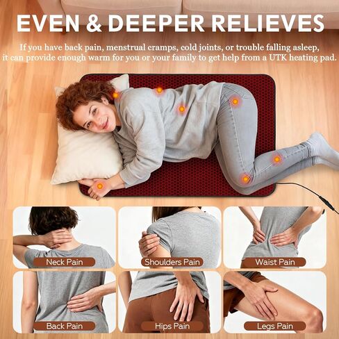 UTK 36" x 24" Extra Large Far Infrared Heating Pad, 5X Deeper Pain Relief for Neck Shoulder Back, Christmas Gifts for Mom Dad Women Men, Hotter to 140℉, 4H Auto Shut Off, Washable, Ultra-Soft in Saudi Arabia