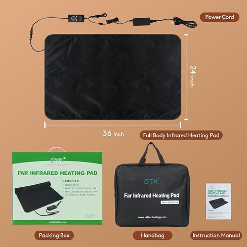 UTK 36" x 24" Extra Large Far Infrared Heating Pad, 5X Deeper Pain Relief for Neck Shoulder Back, Christmas Gifts for Mom Dad Women Men, Hotter to 140℉, 4H Auto Shut Off, Washable, Ultra-Soft in Saudi Arabia