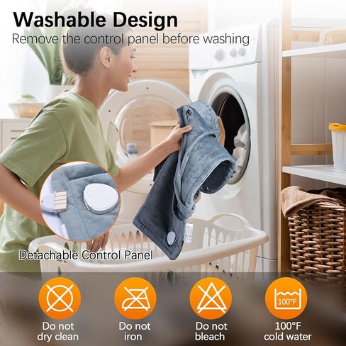 شال تسخين كهربائي مع جهاز تحكم عن بعد - 10 مستويات للحرارة، مؤقت 45/90/120 دقيقة، دفء 120 وات، فانيلا رمادية 60 × 84 سم، وسادات تدفئة للرقبة والظهر، سلك قابل للفصل، قابل للغسل in Kuwait