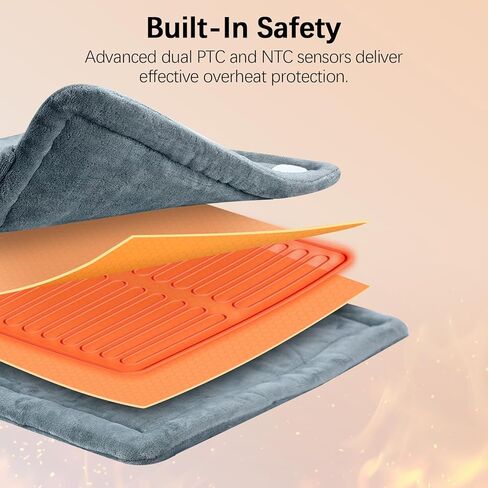 شال تسخين كهربائي مع جهاز تحكم عن بعد - 10 مستويات للحرارة، مؤقت 45/90/120 دقيقة، دفء 120 وات، فانيلا رمادية 60 × 84 سم، وسادات تدفئة للرقبة والظهر، سلك قابل للفصل، قابل للغسل in Kuwait