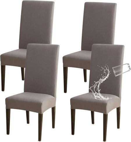 مجموعة أغطية كراسي تناول الطعام الفاخرة المقاومة للماء مكونة من 4 قطع، أغطية كراسي تناول الطعام من الألياف اللدنة للفندق والمطاعم والولائم والمطبخ (رمادي داكن) in Kuwait