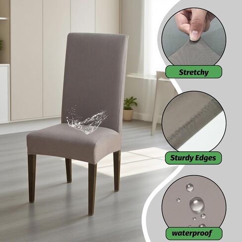 مجموعة أغطية كراسي تناول الطعام الفاخرة المقاومة للماء مكونة من 4 قطع، أغطية كراسي تناول الطعام من الألياف اللدنة للفندق والمطاعم والولائم والمطبخ (رمادي داكن) in Kuwait