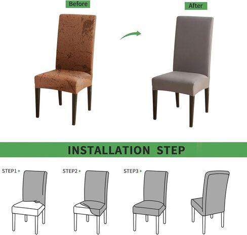 مجموعة أغطية كراسي تناول الطعام الفاخرة المقاومة للماء مكونة من 4 قطع، أغطية كراسي تناول الطعام من الألياف اللدنة للفندق والمطاعم والولائم والمطبخ (رمادي داكن) in Kuwait