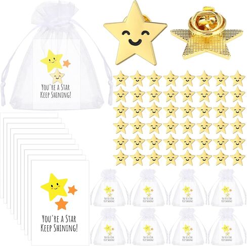50 Set Gold Star Pins Bulk Gold Metal Y2k Motivational Pins Employee Appreciation Gift Include Golden Star Badge Lapel Brooch Pin Inspirational Greeting Cards and Bag Christmas Thank You Gift in Saudi Arabia