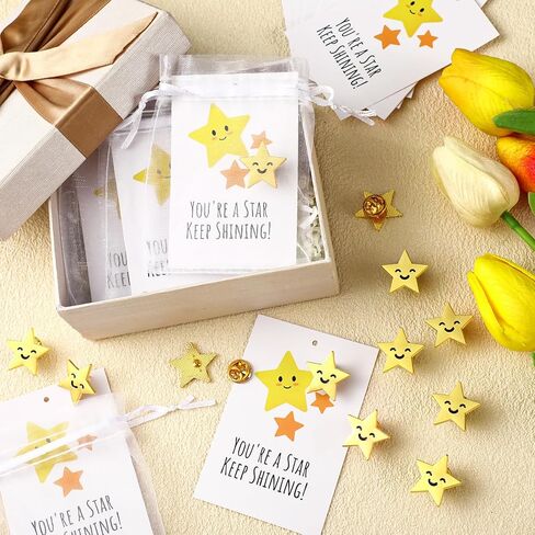 50 Set Gold Star Pins Bulk Gold Metal Y2k Motivational Pins Employee Appreciation Gift Include Golden Star Badge Lapel Brooch Pin Inspirational Greeting Cards and Bag Christmas Thank You Gift in Saudi Arabia