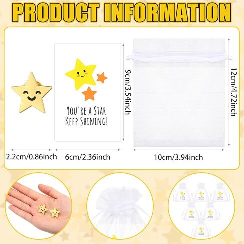 50 Set Gold Star Pins Bulk Gold Metal Y2k Motivational Pins Employee Appreciation Gift Include Golden Star Badge Lapel Brooch Pin Inspirational Greeting Cards and Bag Christmas Thank You Gift in Saudi Arabia