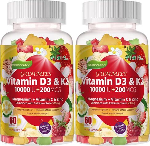 فيتامين D3 K2 الخالي من السكر مع الكالسيوم + K2 (MK -7) ، سترات المغنيسيوم ، فيتامين C ، قوة إضافية - الامتصاص النهائي لأسنان العضلات العظمية المناعية ، نباتي - 60 غولما in Kuwait
