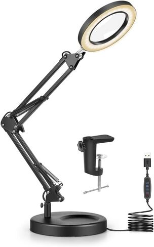 12x مكبرة الزجاج مع الضوء والوقوف ، 2-في 1 المكبر من اليدين الخالي من الضوء ، 5 أوضاع ملونة مضاءة ، مصباح القراءة ، ييد خالية للهواية الحرفية القراءة لخياطة الخياطة العمل. in Kuwait