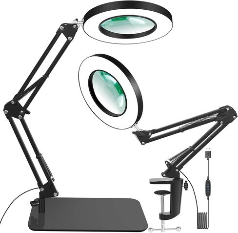 12X Magnifying Glass with Light and Stand, 2-in-1 Magnifier with Light Hands Free, 5 Color Modes LED Lighted, Reading Lamp, Hands Free for Craft Hobby Reading Painting Sewing Close Work. in Saudi Arabia