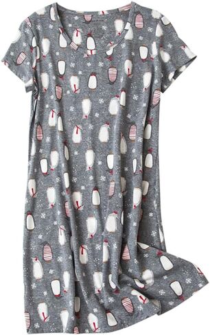 Women Cute Large Size Cotton Blend Sleep Dress Short Sleeve Round Neck Pajamas in Saudi Arabia