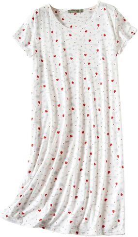 Women Cute Large Size Cotton Blend Sleep Dress Short Sleeve Round Neck Pajamas in Saudi Arabia