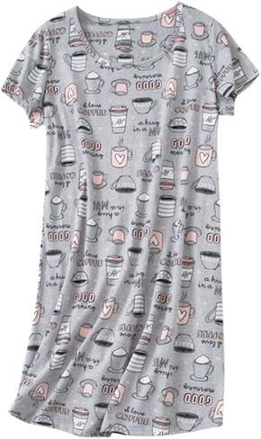 Women Cute Large Size Cotton Blend Sleep Dress Short Sleeve Round Neck Pajamas in Saudi Arabia