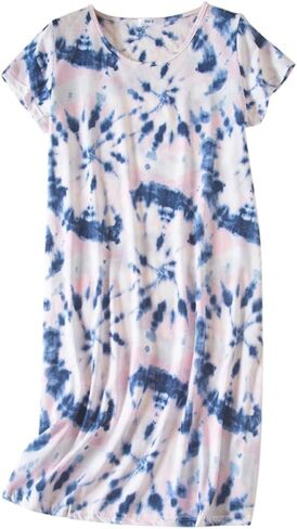 Women Cute Large Size Cotton Blend Sleep Dress Short Sleeve Round Neck Pajamas in Saudi Arabia