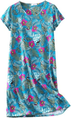 Women Cute Large Size Cotton Blend Sleep Dress Short Sleeve Round Neck Pajamas in Saudi Arabia