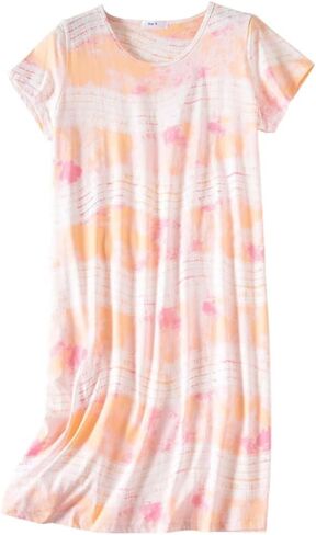 Women Cute Large Size Cotton Blend Sleep Dress Short Sleeve Round Neck Pajamas in Saudi Arabia