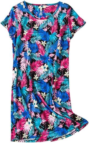 Women Cute Large Size Cotton Blend Sleep Dress Short Sleeve Round Neck Pajamas in Saudi Arabia