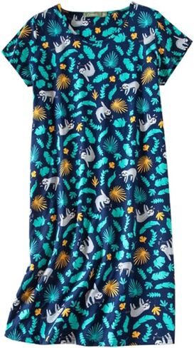 Women Cute Large Size Cotton Blend Sleep Dress Short Sleeve Round Neck Pajamas in Saudi Arabia