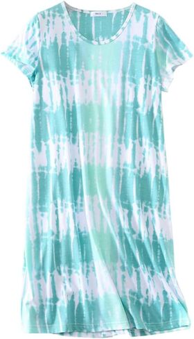 Women Cute Large Size Cotton Blend Sleep Dress Short Sleeve Round Neck Pajamas in Saudi Arabia