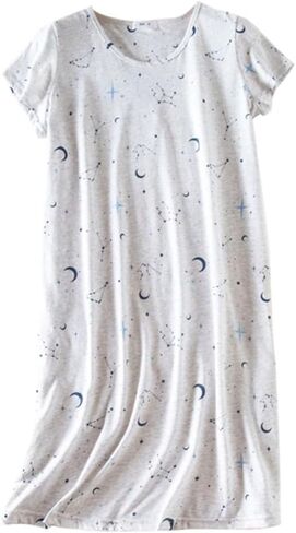 Women Cute Large Size Cotton Blend Sleep Dress Short Sleeve Round Neck Pajamas in Saudi Arabia
