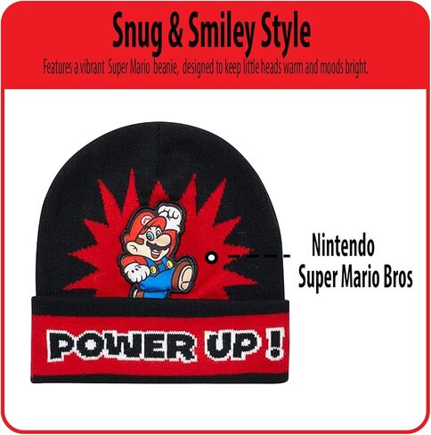 Nintendo Super Mario Bros. Winter Hat and 2 Pair Gloves (Toddlers/Little Boys), Size Age 4-7,Super Mario Gloves Set Black with Handwarmers in Saudi Arabia