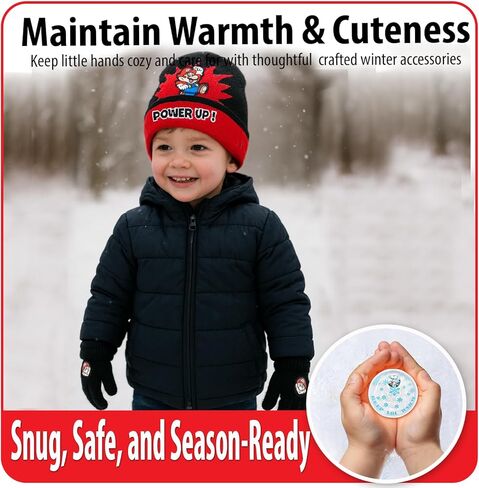 Nintendo Super Mario Bros. Winter Hat and 2 Pair Gloves (Toddlers/Little Boys), Size Age 4-7,Super Mario Gloves Set Black with Handwarmers in Saudi Arabia