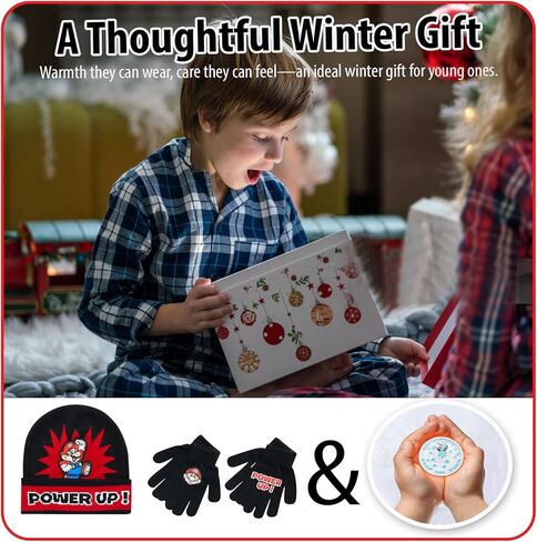 Nintendo Super Mario Bros. Winter Hat and 2 Pair Gloves (Toddlers/Little Boys), Size Age 4-7,Super Mario Gloves Set Black with Handwarmers in Saudi Arabia