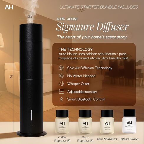 مجموعة Aura House Ultimate Diffuser Kit - موزع هواء بارد ذكي يعمل بالبلوتوث مع زيوت عطرية ومنظف ومعادل - نظام رائحة منزلي كامل وسهل in Kuwait