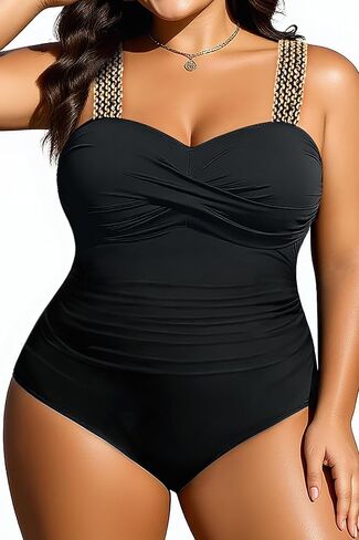 Yonique Plus Size One Piece Swimsuit for Women Tummy Control Bathing Suit Ruched Swimwear Black 18W in Kuwait
