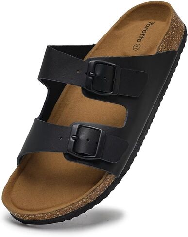 صندل مسطح للرجال من الجلد الأصلي من Torotto مع وسادة قدم من الفلين ومفتوحة عند الأصابع وحزام قابل للتعديل للمشي | شاطئ | داخلي in Kuwait