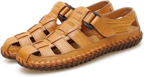 Qiucdzi Mens Sport Sandals Breathable Outdoor Fisherman Shoes Adjustable Closed Toe Summer Leather Loafters in Saudi Arabia