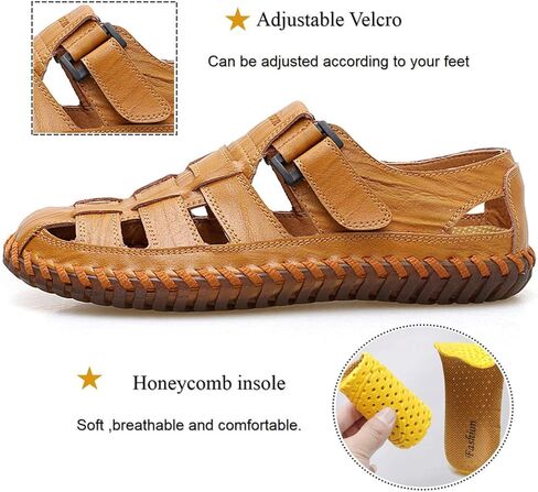 Qiucdzi Mens Sport Sandals Breathable Outdoor Fisherman Shoes Adjustable Closed Toe Summer Leather Loafters in Saudi Arabia