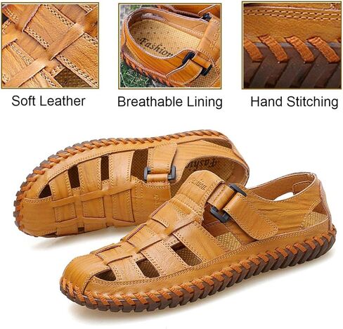 Qiucdzi Mens Sport Sandals Breathable Outdoor Fisherman Shoes Adjustable Closed Toe Summer Leather Loafters in Saudi Arabia
