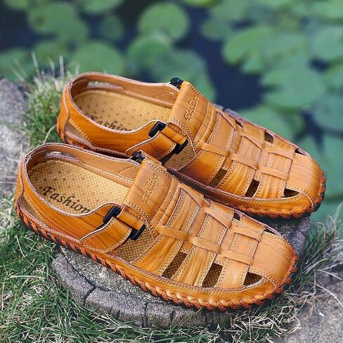Qiucdzi Mens Sport Sandals Breathable Outdoor Fisherman Shoes Adjustable Closed Toe Summer Leather Loafters in Saudi Arabia