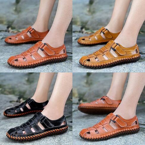 Qiucdzi Mens Sport Sandals Breathable Outdoor Fisherman Shoes Adjustable Closed Toe Summer Leather Loafters in Saudi Arabia