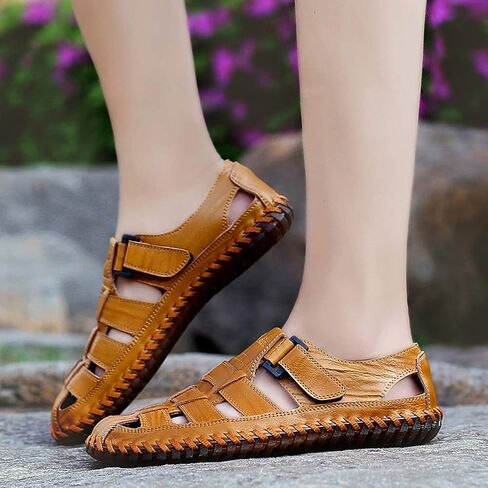 Qiucdzi Mens Sport Sandals Breathable Outdoor Fisherman Shoes Adjustable Closed Toe Summer Leather Loafters in Saudi Arabia